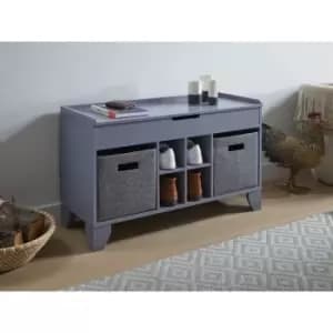 Grey Hallway Storage Ottoman with 2 x Felt Baskets - Grey