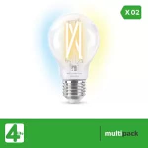 4Lite Smart Connected By Wiz A60 E27 Filament Bulb Clear Twin Pack