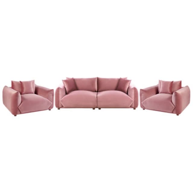 Beliani Living Room Set 5 Seater Luvos Velvet Pink