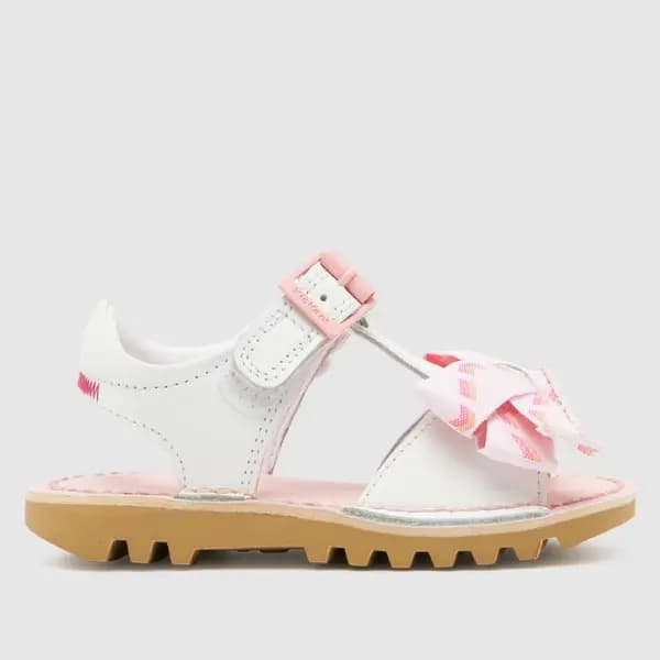 Kickers white & pink kick bow Girls Toddler sandals White/Pink UK 5