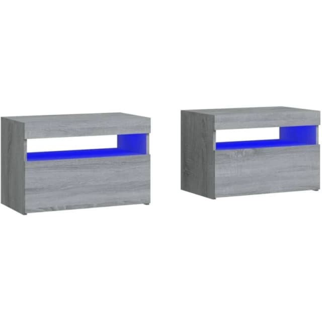 vidaXL Bedside Cabinets 2 pcs with LED Lights Grey Sonoma 60x35x40 cm, Grey 3152829