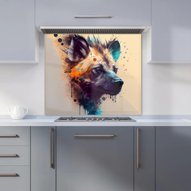 Warren Reed - Designer Hyena Face Splashart Light Background Kitchen Splashback in Brown Size: 600mm x 750mm Brown Unisex 600mm x 750mm