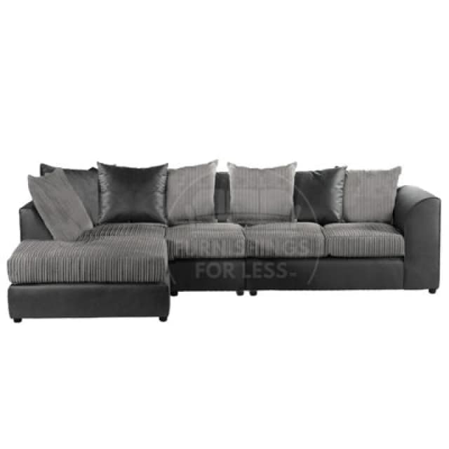 Furnishings For Less UK Luxor Black And Grey Jumbo Cord Large 5 Seater Corner Sofa Long Left Hand Facing