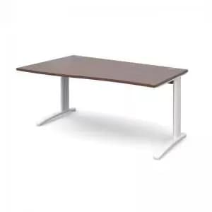 TR10 left hand wave desk 1600mm - white frame and walnut top