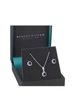 Simply Silver Sterling Silver Sapphire & Cubic Zirconia Halo Earrings & Pendant Set, Silver, Women
