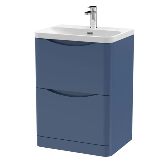 Balterley Bathroom Floor Standing 2 Drawer Vanity, Ceramic Basin, Blue, 600mm in Blue Blue Unisex