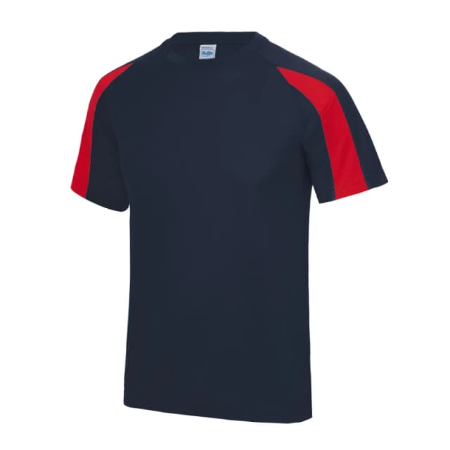 AWDis Just Cool Contrast Plain Sports T-Shirt in Mid Navy Size: 12-13 Years Mid Navy Unisex 12-13 Years