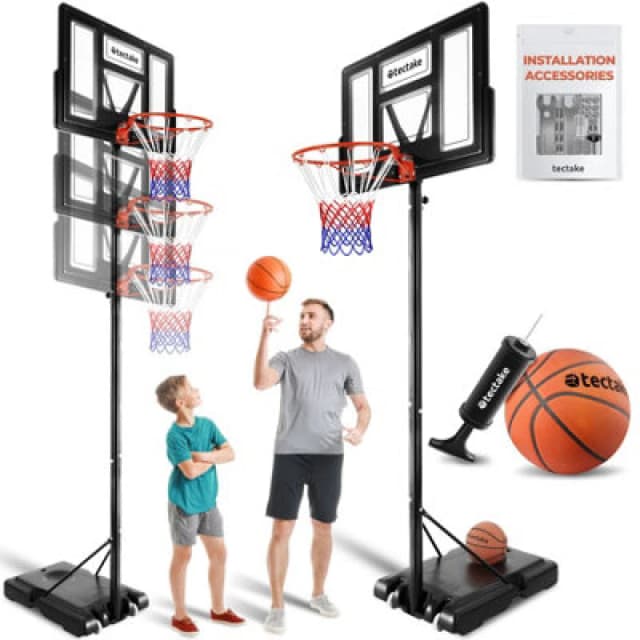Tectake Basketball Hoop - Adjustable Hoop Height 230 - 305 cm, Freestanding w/ Backboard, Black 405214