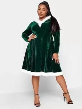 Yours Yours Velvet Hooded Santa Dress, Green, Size 18, Women