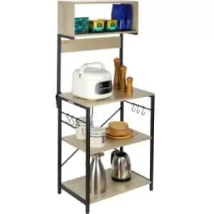 VEVOR Kitchen Baker's Rack, 4-Tier Industrial Microwave Stand with Hutch & 6 S-Shaped Hooks, Multifunctional Coffee Station Organizer with Utility Sto
