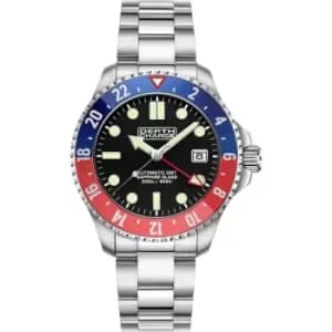 Mens Depth Charge 'Dive Blue and Red GMT' Silver and Black Stainless Steel Watch