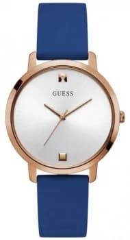 Guess Womens Nova Blue Rubber Strap White Dial Watch