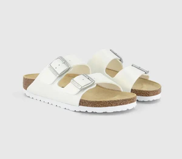 Birkenstock Womens Arizona Two Strap Sandals Shiny Lizard White, 3