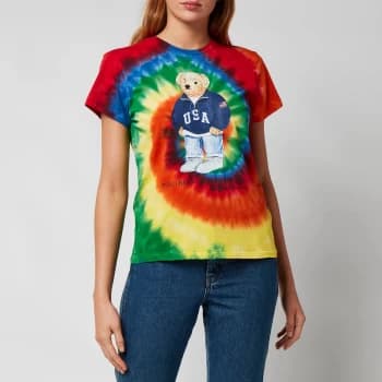 Polo Ralph Lauren Womens Tie Dye Bear Short Sleeve T-Shirt - Rasta Blue - L