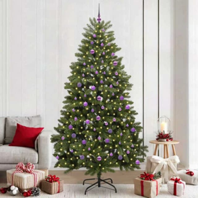 vidaXL Artificial Christmas Tree with Lilac Balls Green 240cm PVC and Metal, Green 3395709