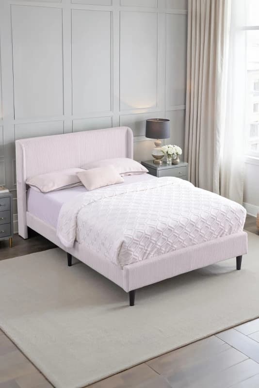 SlumberWorx Dereham Ivory Cord Fabric Winged Bed Frame