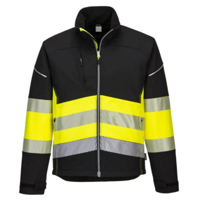 Portwest PW3 Mens Hi Vis Class 1 Softshell Jacket PW375BKYL Colour: Black / Yellow