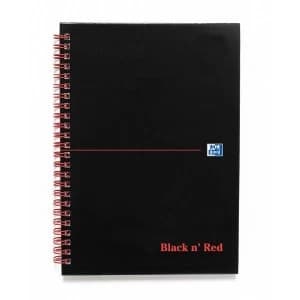 Black n Red A5 Glossy Hardback Wirebound Notebook 90gm2 140 Pages Ruled and Perforated Recycled Black Pack of 5