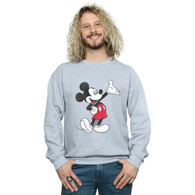 Disney Men Traditional Wave Mickey Mouse Sweatshirt in Grey Size: Small Grey S Male 5063300602232