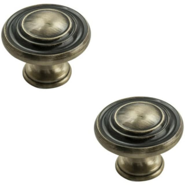 Loops 2x Round Ringed Pattern Door Knob 32mm Diameter Antique Burnished Brass Handle Metallics unisex