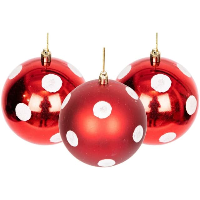 Shatchi Christmas Decoration Baubles red / white 10cm 6pcs set Red