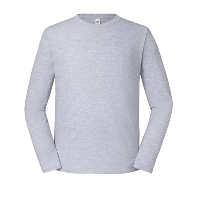 Fruit Of The Loom Fruit of the Loom Men Iconic 195 Premium Ringspun Cotton Long-Sleeved T-Shirt in Grey Size: Small Grey S Male 5063377293173