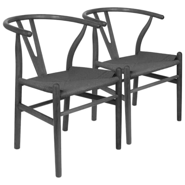 Nicholas Winter 2x Black Beech Wood Scandi Danish Style Dining Chairs - Solid Wood Chairs Black Unisex