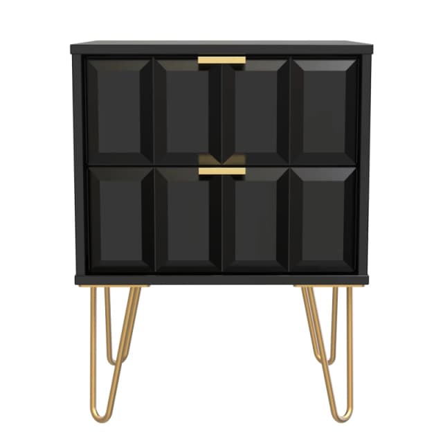 Hanover Ready Assembled 2 Drawer Bedside Cabinet in Deep Black & Black Matt - Welcome Furniture TJ Hughes 5056071041911
