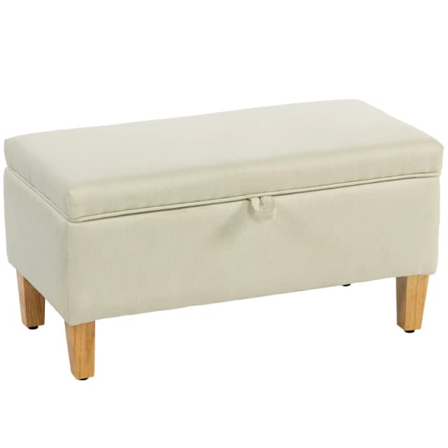 HOMCOM HOMCOM Linen Storage Ottoman Storage Box with Rubberwood Legs, Beige Beige One Size Unisex 5063603057906