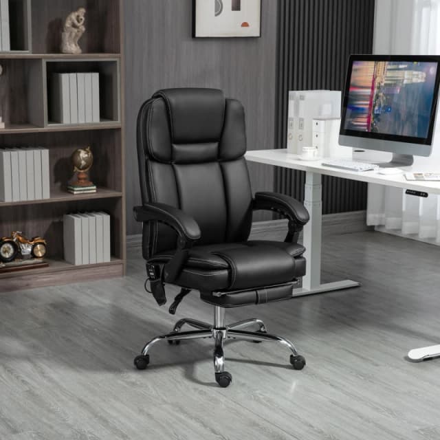 VINSETTO Massage Office Chair, PU Leather High Back Recliner in Black Unisex