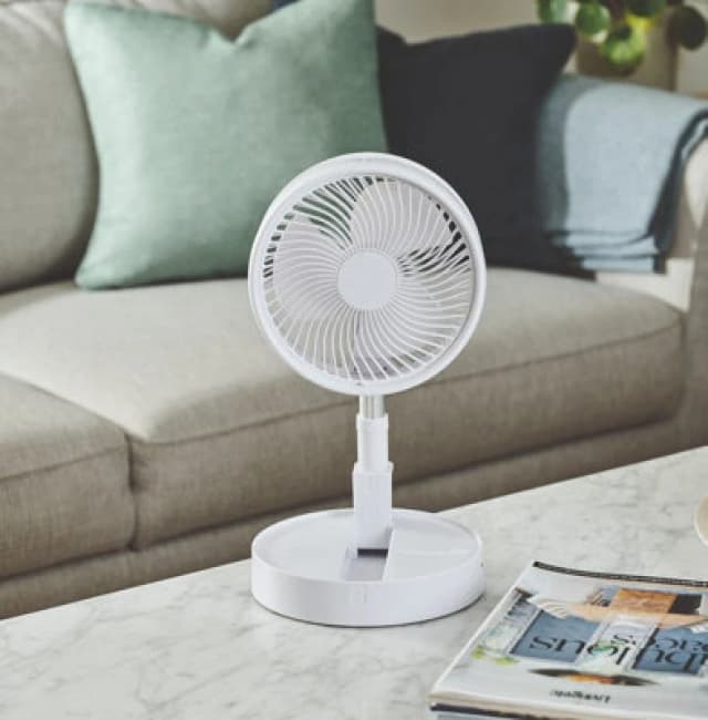 Usb Rechargeable Foldaway Fan - Telescopic Height Adjustable Desk Or Stand Cooling Fan With 3 Speeds & 180 Angle Adjustment