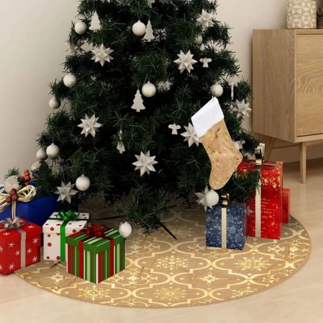 VIDAXL Vidaxl - Luxury Christmas Tree Skirt with Sock Yellow 150cm Fabric 8720286446010