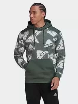 adidas Essentials Brandlove Fleece Hoodie, Black/White Size XL Men