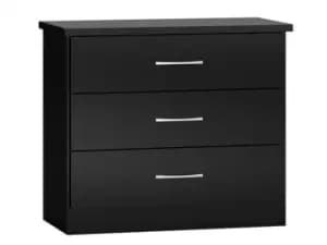 Seconique Nevada Black High Gloss 3 Drawer Chest of Drawers