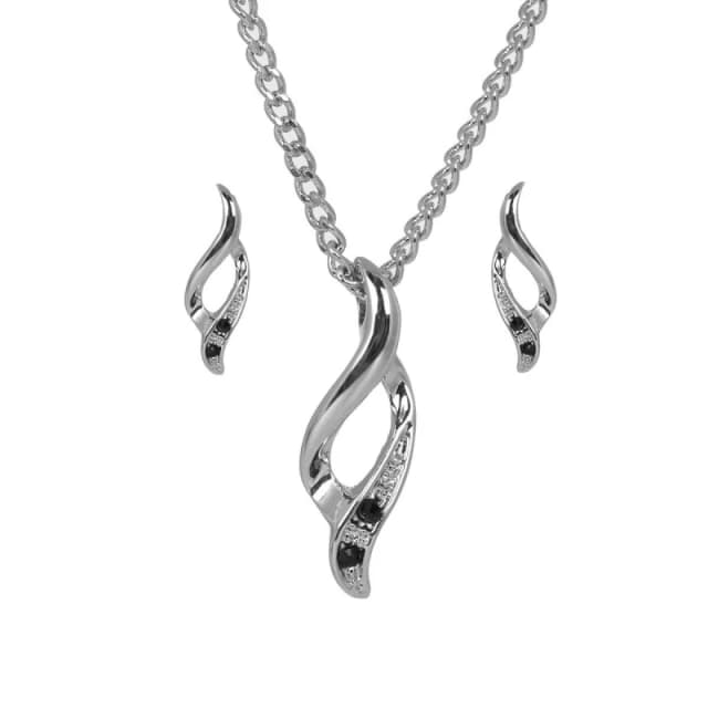 Espree Espree Rhodium Black CZ Wave Pendant & Earring - Silver Silver One Size