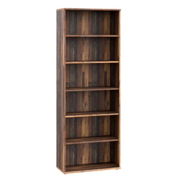 Furniture To Go Essential Wide 5 Shelf Bookcase in Vintage Oak in Dark Brown Dark Brown Unisex