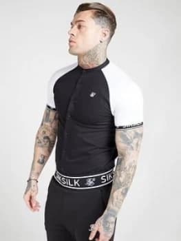 SikSilk Short Sleeved Oxford Raglan Shirt - Black/White