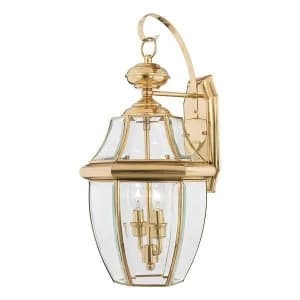 2 Light Outdoor Large Wall Lantern Light Polished Brass IP44, E14