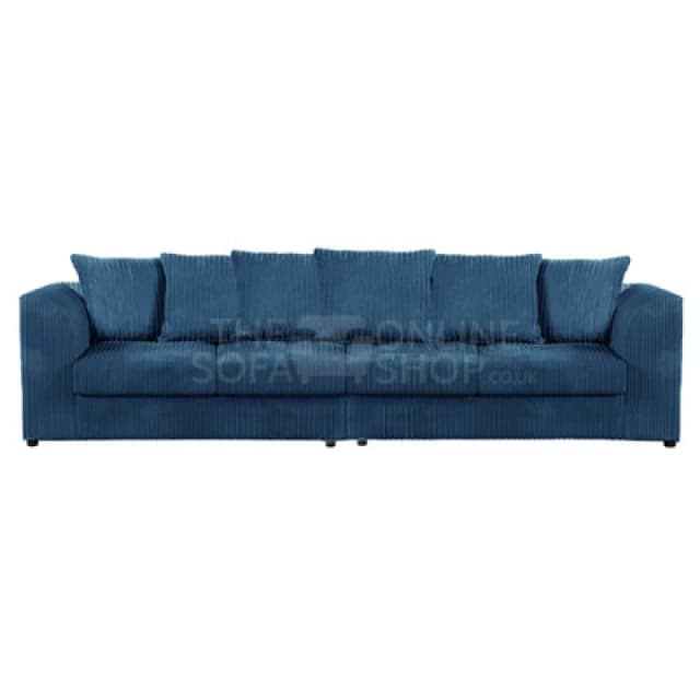 Furnishings For Less UK Luxor Long Fabric Jumbo Cord 4 Seater Sofa - Scatter Back Marine Blue