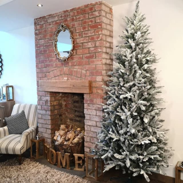 Samuel Alexander 8ft (240cm) Premier Slim Green Lapland Spruce Snow Flocked Christmas Tree PE PVC Mixed Branches Green