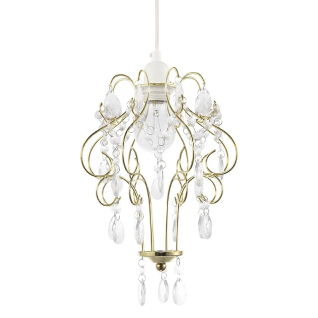 Happy Homewares Traditional Shabby Chic Chandelier Style Pendant Shade with Acrylic Droplets in Gold Gold Unisex