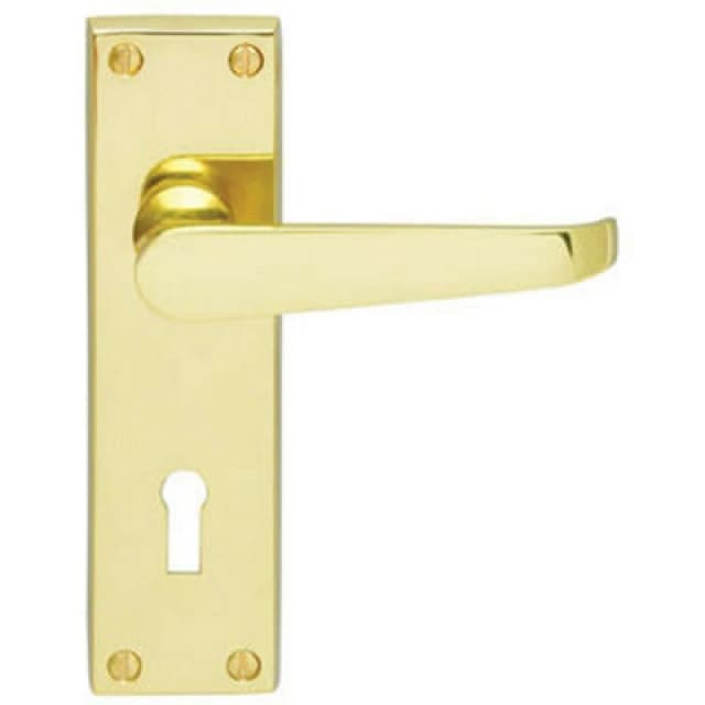 Loops PAIR Victorian Flat Lever on Lock Backplate Handle 150 x 42mm Polished Brass Metallics