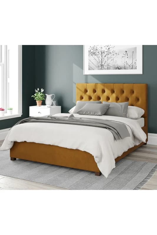 Aspire Aspire Olivier Upholstered Ottoman Storage Bed, Plush Velvet Fabric in Mustard Size: Single Mustard Single Unisex 5057632167590
