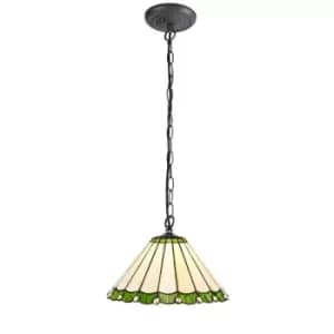 1 Light Downlighter Ceiling Pendant E27 With 30cm Tiffany Shade, Green, Crystal, Aged Antique Brass - Luminosa Lighting
