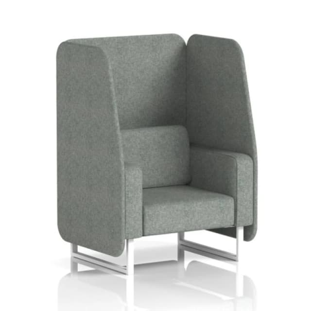 Brixworth 1 Seater Open Office Booth with White Legs in Rivet Fabric - Prime Panels and Sofa