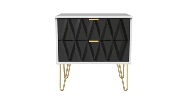 Dallas 2 Drawer Side Table In Deep Black & White (Ready Assembled)