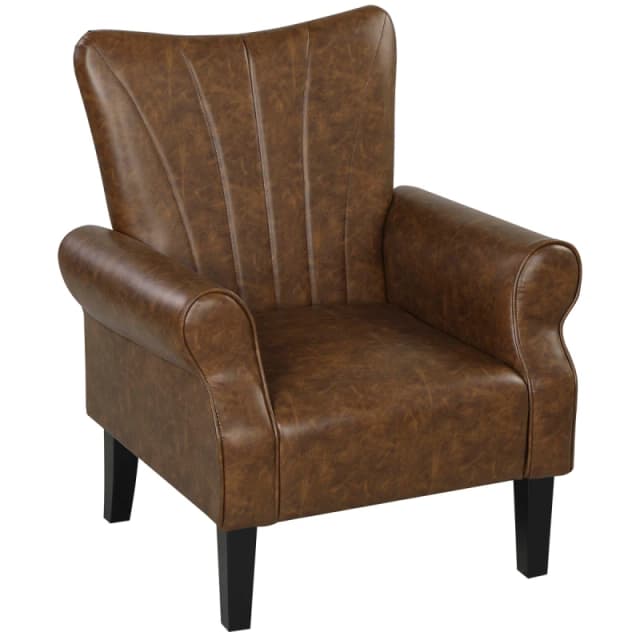 HOMCOM HOMCOM Upholstered Modern Accent Chair, Armchair with Wood Legs, Brown Size: 1 Seater Brown 1 Seater Unisex 5063603051232