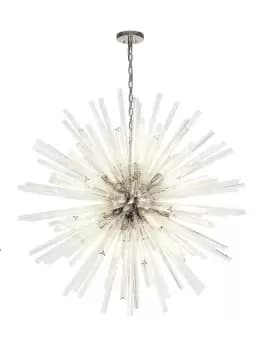 32 Light E27, Round Pendant Polished Nickel , Clear Glass