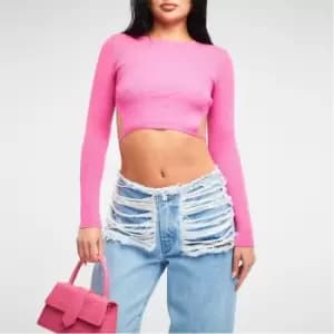 Missguided Petite Tie Waist Rib Knit Crop Top - Pink
