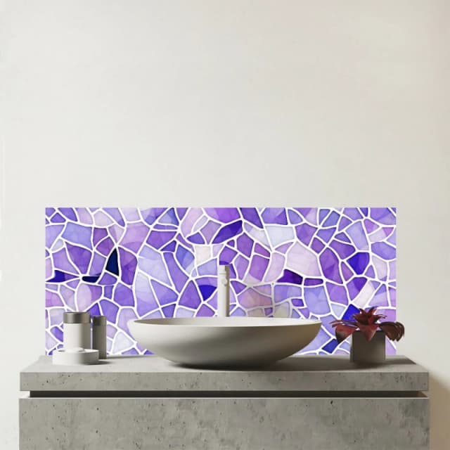 Warren Reed - Designer Purple & White Mosaic Design Glass Bathroom Splashback Purple Unisex